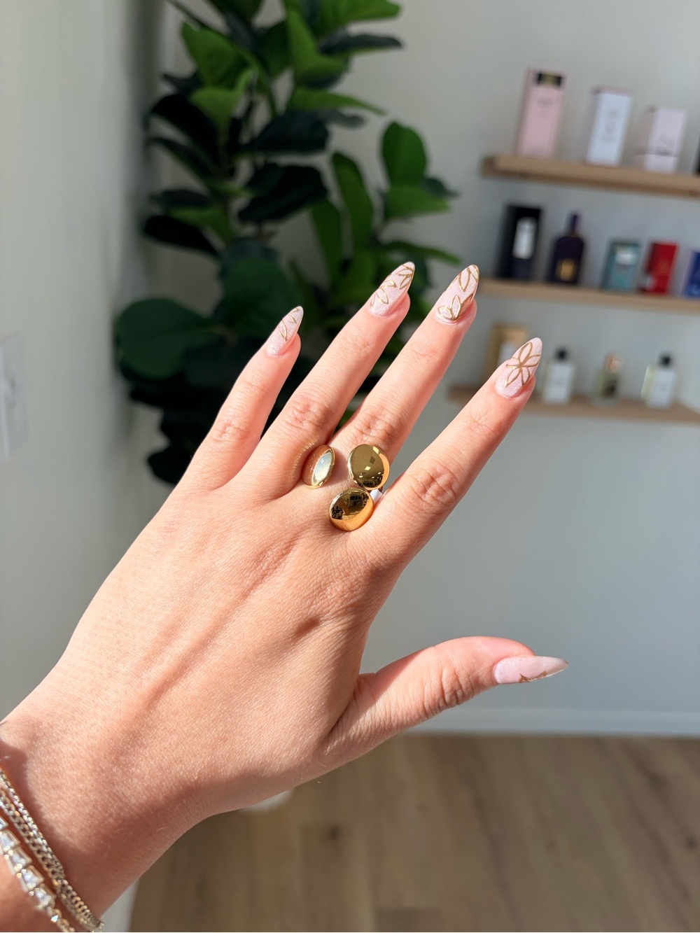 Adjustable Gold Triple Orb Ring for Women